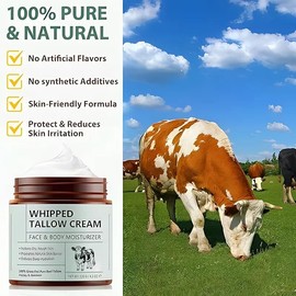 LH Grass-Fed Beef Tallow Balm – Organic Unscented Whipped Moisturizer with Honey for Face & Body, Fast Absorbing Tallow Skin Care for All Skin Types – 4.2 oz