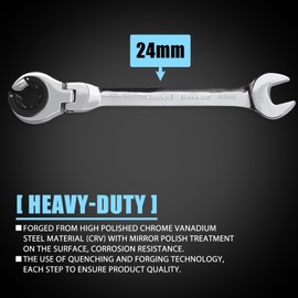 LOSCHEN 1PC 24mm Open Flex-Head Ratcheting Wrench, Metric Ratcheting Spanner with 72 Teeth, Chrome Vanadium Steel Tubing Ratchet Spanner