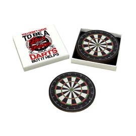 Dartboard Coasters Set - Luxury Gift Box and 4 Round, Wood, Cork Backed 10 cm Diameter Drink Coasters - Themed Dartboard Coaster Boxed Set Gifts for Darts Lovers