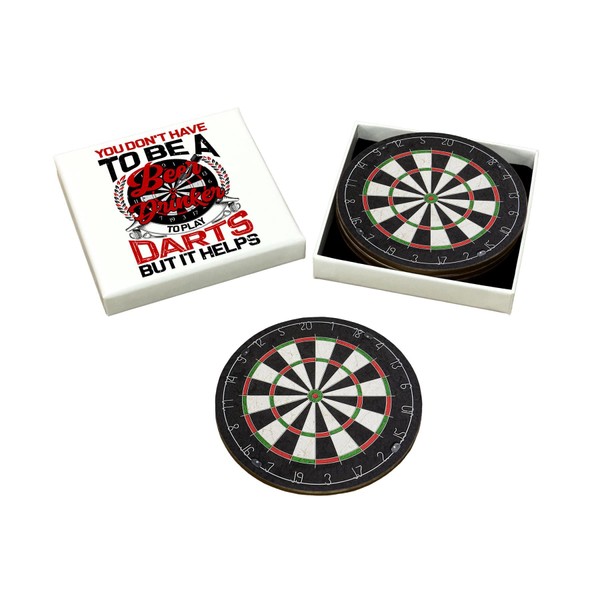 Dartboard Coasters Set - Luxury Gift Box and 4 Round,