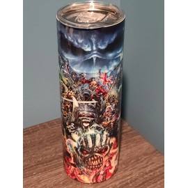 Iron Maiden Collage of Eddie 20 0z tumbler w 2 lids NEW