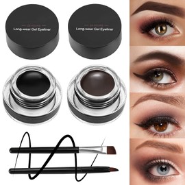 Boobeen 2 Colours Liner Eyeliner Gel - Eyebrow Colour Gel Easy Apply Formula - Eyebrow Eye Makeup Set with Eyeliner Brush and Brow Brush