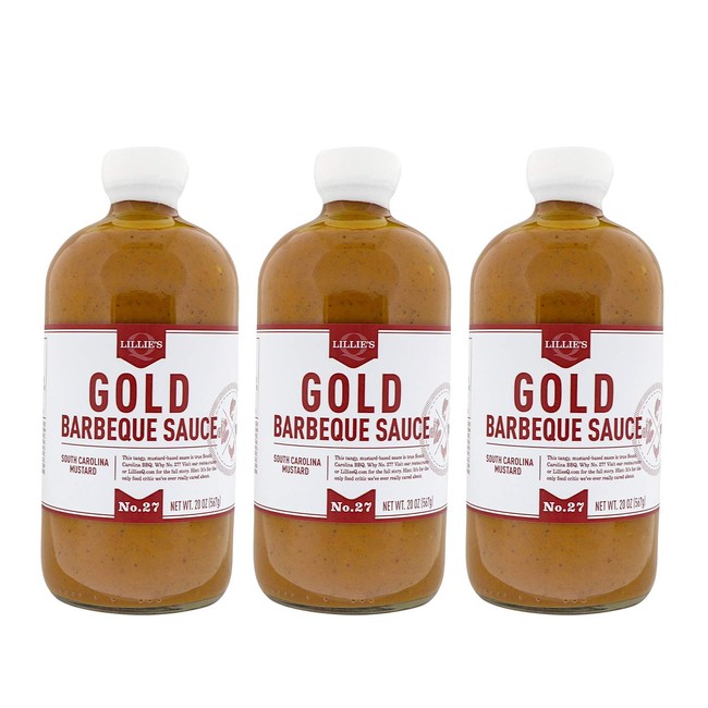 Lillie’s Q - Gold Barbeque Sauce, Gourmet Carolina Sauce, Tangy BBQ Sauce with South Carolina Mustard, All-Natural Ingredients, Made with Gluten-Free Ingredients (20 oz, 3-Pack)
