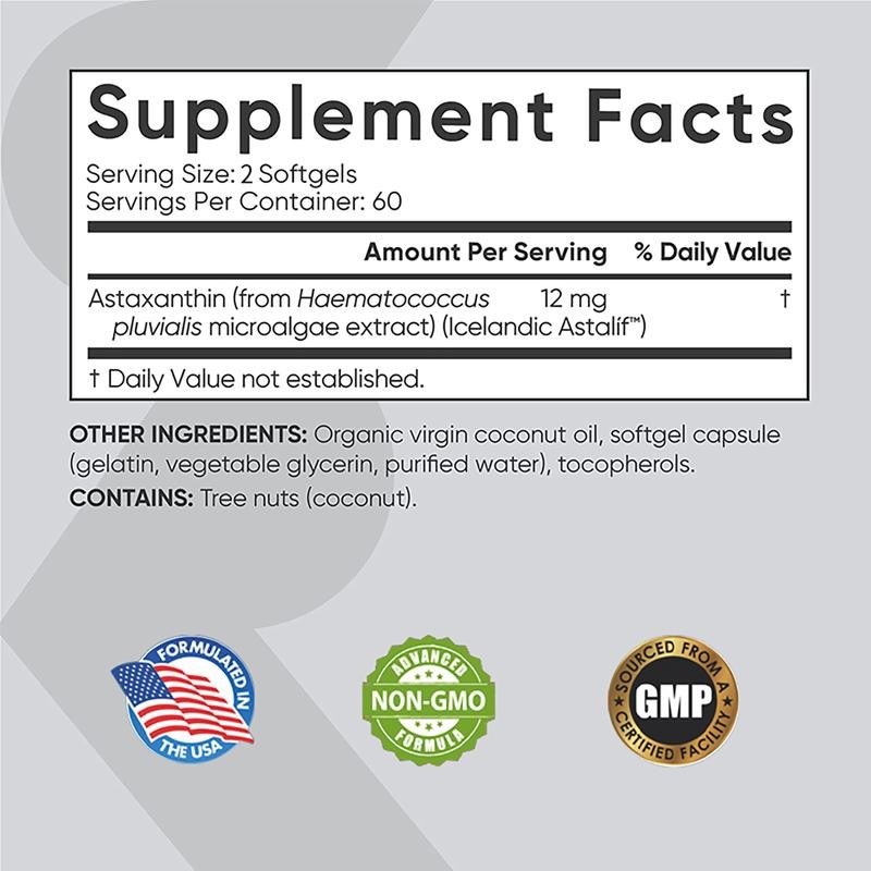 Pslalae|Astaxanthin Capsules |12mg|Astaxanthin|Cardiovascular|Energy|Immune System|60/120 Capsules - quantity: 120 Capsules