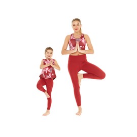 Matchable Mother or Daughter Hawaiian Activewear Set, Girl, Skorts, Lotus and Orchid Red, XS