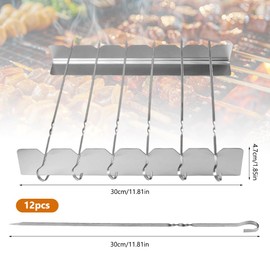 Set of 12 Stainless Steel Barbecue Skewers, 30 cm Stainless Steel with Grill Frame, Kebab Skewers, Kebab Attachment for Gas Grill, for Barbecue, Meat, Vegetables