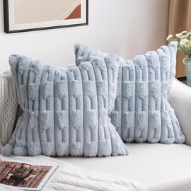 ZWJD Set of 2 Grey Cushion Covers, 45 x 45 cm, Faux Fur, Plush Cushion Covers, Soft Cushion Cover, Fluffy Decorative Cushion, Modern Cushion Decoration for Living Room, Sofa, Bedroom, Car Decor, Sofa