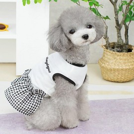 Samcos Dog Clothing, One Piece, Pet Clothing, Checkered Pattern, Bowknot, Sleeveless, Spring, Summer, Autumn, Dog Clothing, Princesses, Lace, Dress, Skirt, Cute, Popular, Fashion, Small Dogs, Medium