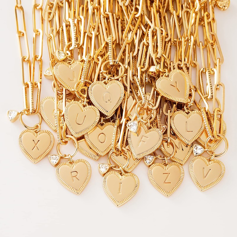 FETTERO Women's 14K Gold Heart Shape A-Z Double Layer Bracelet