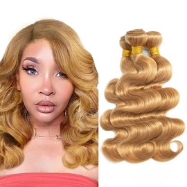 Honey Blonde Bundles 27 Body Wave Bundle Blonde Human Hair 3 Bundles 12 14 16 inch Double Weft #27 Hair Weave Bundle