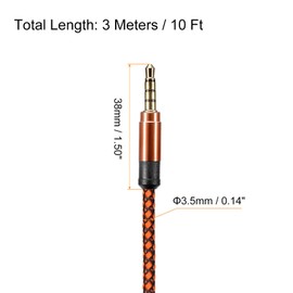 MECCANIXITY 4 Pack Aux Cable 3.5mm Male to Male Nylon Braided 10Ft 4 Pole Hi-Fi Stereo Sound Auxiliary Cord Orange for Earphones, Smart Phones, Home/Car Stereos, Speakers, Computers