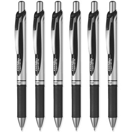 Pentel EnerGel XM BL77 - Retractable Liquid Gel Ink Pen - 0.7mm - 54% Recycled - Clam Pack Gift Set of 6 (Black)