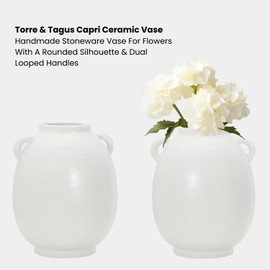Torre & Tagus White Ceramic Vase with Handles - 9 Inch Boho Decor Decorative Vase for Home Decor, Decorative Pottery Flower Vase for Dining Table Decor, Wedding Decor (Capri White Vase for Flowers)