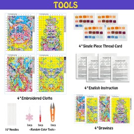 JOZYSH 4 Packs Elegant Ladies with Oil Painting Theme Stamped Cross Stitch Kits Beginners Supplies Needlework preprint Embroidery Kits for Adults DIY Needlepoint Patterns, Arts Craft Kits 12x16inch