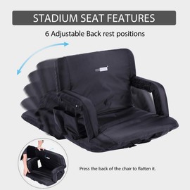 VIVOHOME Reclining Stadium Seat Chair with Backrest and Armrests, Portable Cushion for Bleachers, Set of 1