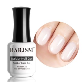 RARJSM Rubber Base Milky White,Builder Extension Gel Builder Soft White,Rubber Base Coat Gel Nail Polish 15ml Natural White Nail Strengthener Soak Off Curing Requires 1 Bottle for Home Salon DIY