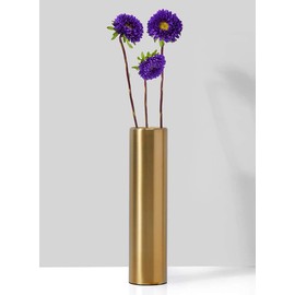 Serene Spaces Living - Jarrón cilíndrico floral dorado mate, elegantes floreros para centros de mesa en bodas, mesas de fiesta, comedor o mesa de café, Acción de Gracias, decoración de otoño, mide 8