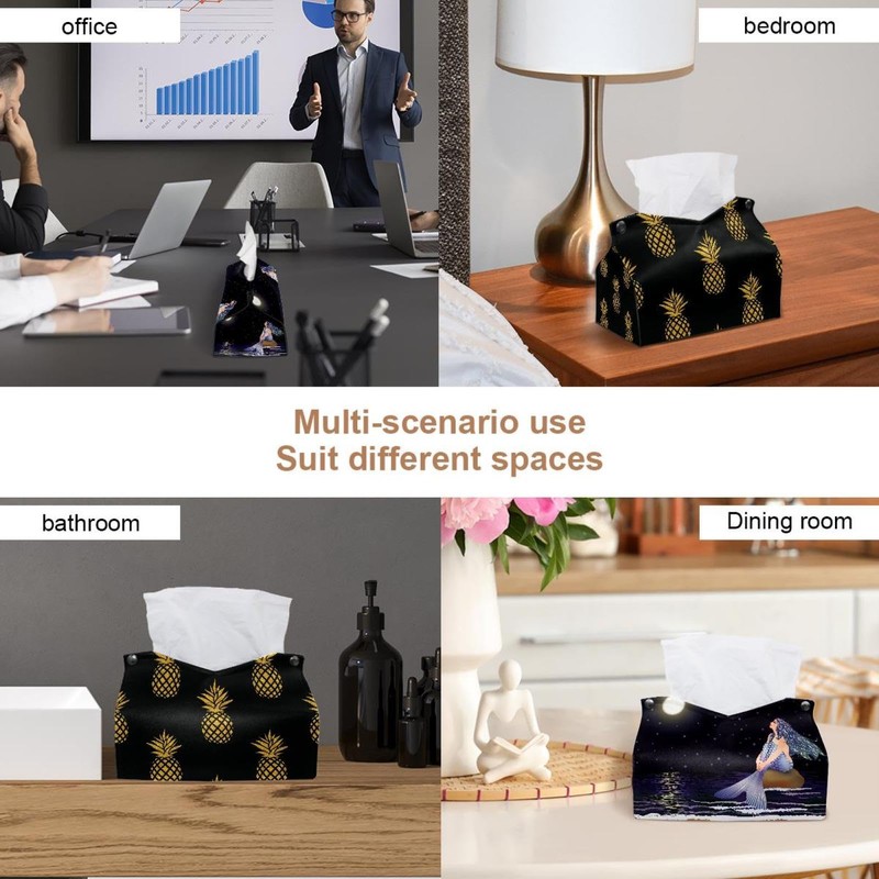 2 Pack Tissue Box Cover Holder, Pineapple Pattern Rectangle Leather