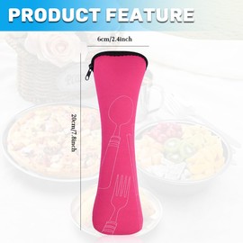 BQRKOTM Pack of 2 Cutlery Bags, Portable Neoprene Cutlery Bags, Empty with Zip, Camping Tableware, Washable School Picnic Cutlery to Go (Light Blue and Rose Red)