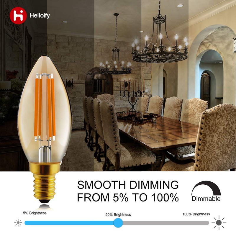 helloify B11 Dimmable Vintage LED Edison Candelabra Bulb, 60W Equivalent,