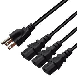Computer Power Splitter Cord, NEMA 5-15P to 3X C13 - C13 Y-Cable, Power Cord Y Splitter Cable - Power 3 Monitors at Once (6ft/2m, 5-15P to 3XC13)