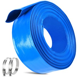 MYFAMIREA 2.5 IN x 30 FT Pool Backwash Hose Heavy Duty Drain Discharge Double PVC Layflat Hose with 2 Clamps, Weatherproof Burst Resistant for Water Transfer, Sump Pump, Pool Filter, Drain (9.2M,Blue)
