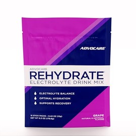AdvoCare Rehydrate Electrolyte Drink Mix - Hydration & Recovery Drink with Sodium, Potassium & More - Grape, 15 Stick Packs
