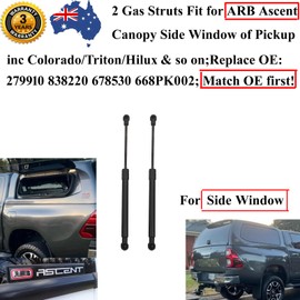 AONNOUS 2 Side Window Black Gas Struts Fit for ARB Ascent Canopy; Matches OE 678530 668PK002 279910 838220; For Pickup UTE INC: Hilux Colorado Triton and More
