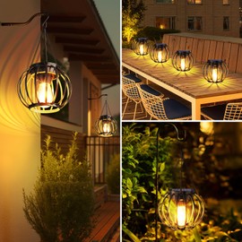 AOUNQ Solar Lanterns Outdoor Waterproof 4 Pack, Upgraded Metal Hanging Solar Lights for Outside with Auto On/Off & Hook - Brighter Hanging Outdoor Lanterns Decorative Lighting for Garden Patio Yard