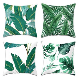 Betadistor Cushion Covers Set of 4 Decorative Tropic Affair Green Broadleaves Square Pillowcases 45x45cm for Home Decor Sofa Bedroom Garden Leisure Touring car, Green, 501-0014