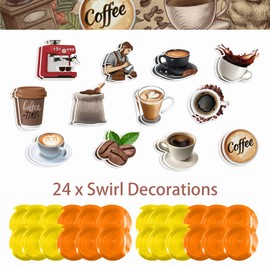 24 Pcs Coffee Hanging Swirls Coffee Ceiling Hanging Decor Coffee Party Supplies for Coffeehouse Decorations Coffee Party Decorations