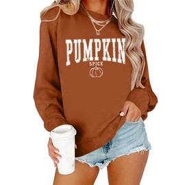 Zylkor Womens Pumpkin Sweatshirts Pumpkin Spice Graphic Tees Thanksgiving Long Sleeve Fall Pullover Tops Brown
