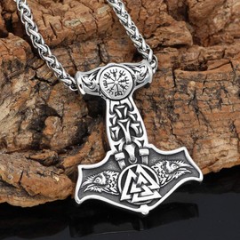 GuoShuang Nordic Viking Stainless Steel Thor Mjolnir Odin Raven Valknut Vegvisir Pendant Necklace with Valknut Gift Bag?