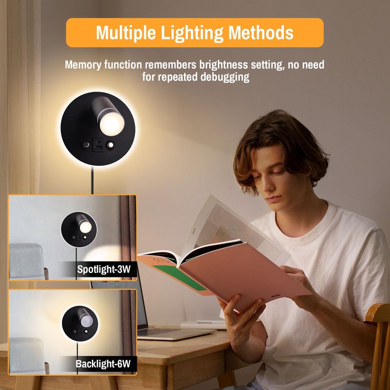 ERAY Wall Mounted Reading Light, Adjustable Wall Sconces with USB