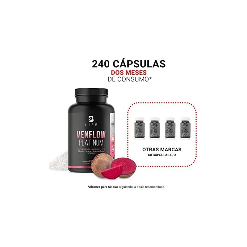 B Life Venflow Platinum con L-Arginina y Resveratrol 240 Cápsulas