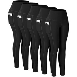 CHRLEISURE Leggings with Pockets for Women, High Waisted Tummy Control Workout Yoga Pants(5 Packs Black, XL)