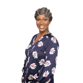 FEMI COLLECTION Ms.Granny Mommy Wig, Short pixie cut style with finger wave, wear it as two different style when you tizz the hair (1B)
