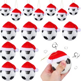 12 Pcs Christmas Sport Ball Ornaments for 2024 Christmas Tree Decoration 2.4" Soccer Basketball Football Baseball Ornaments with 12 Santa Hat for Holiday Xmas Home Decoration(Soccer)