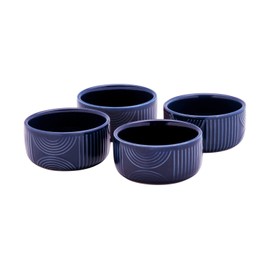 Maxwell & Williams HY0127 4-Piece Round Casserole Dish Set - Arc Series - Diameter 8.5 cm Indigo Blue - Ceramic in Gift Box