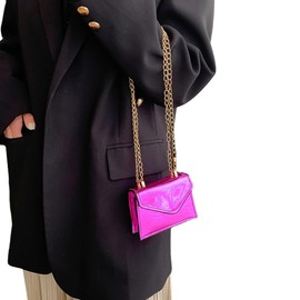 TQUXNGA Stilvolle kleine Umhängetasche mit Kettenriemen, Crossbody-Lippenstift-Tasche für Damen, violett