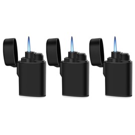 Navpeak Mini Torch Lighter Windproof Jet Flame Butane Refillable Pocket Lighter for Candles, Camping, Fireplaces, Gas Stove, BBQ & Survival Gear, Pack 3, Black Color (Butane not Included)