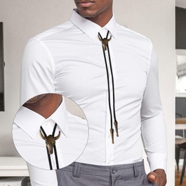 OTOTEC Bolo Tie Set Brass/Copper/Silver 39 Inch Leather Rope Cow Skull and Eagle Inlaid Turquoise Western Rodeo 2 Pack Copper