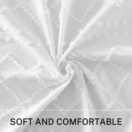 Extra Long White Textured Woven Fabric Boho Shower Curtain with Tassels 72 x 84 Modern Farmhouse Minimalist, Tufted Chevron Striped Shabby Chic, Water Resistant Cloth Curtain for Bathroom, Hotel Decor