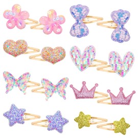 Auiremrti Glitter Hair Clips Girls 16-Piece Hair Accessories Set with Crown, Star, Butterfly, Heart and Flower for Children, Fun Gift for Any Occasion
