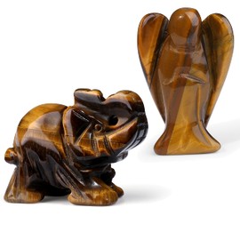 XIANNVXI 2" Crystal Statue Crystal Angel Crystal Elephant Statue Healing Crystals Figurines Crystal Decor Lovely Lucky Gift 2Pcs (Tiger Eye)
