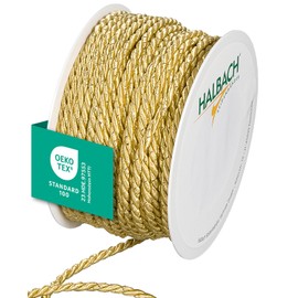 Halbach Seidenbänder Cordoncino bicolore di alta qualità, larghezza 4 mm, lunghezza 25 m, prodotto in Germania e certificato Öko-Tex, cordoncino in raso scintillante in acetato, colore: giallo