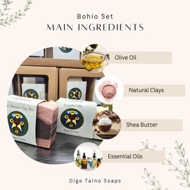Bohío Soap Collection by Digo Taino – 3 Handmade Soap Bars, vegan and with natural clays