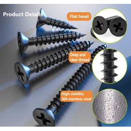 Black Self Tapping Screws for Wood,100pcs M4 x 16mm 304 Stainless Steel Flat Head 10mm screws for Furniture and Drywall (M4 x 16mm 100PCS)