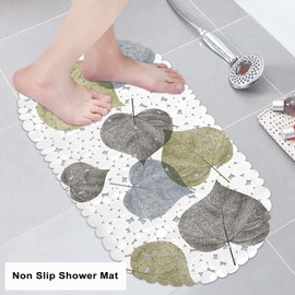 Printed Bath Mat Non-Slip, Anti Mould Bathtub Mat for Inside Bath, PVC Rubber Bathroom Mat with Suction Cups, Washable Oval-shaped Shower Mat for Kitchen Baby Kids Elderly Adults 69x35cm (Ginkgo)