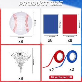 36 Pieces Baseball Paper Lanterns Centerpieces Decorations 8'' Baseball Lanterns Table Centerpieces with Metallic Foil Centerpiece Wrapping Paper and Ribbons for Baseball Birthday Party (36 PCS)